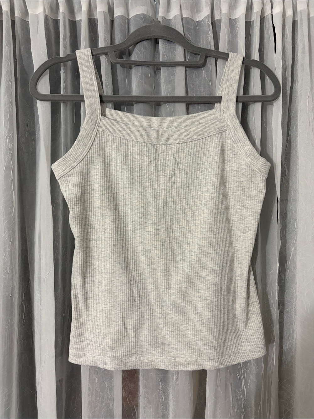 American Eagle Outfitters Ribbed Square-Neck Tank Top - Heather Gray